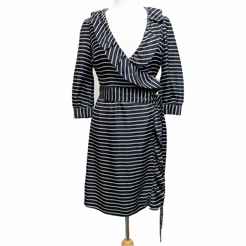 Kate Spade Daniella Silk Striped Black And White Wrap Dress Size 4/6.